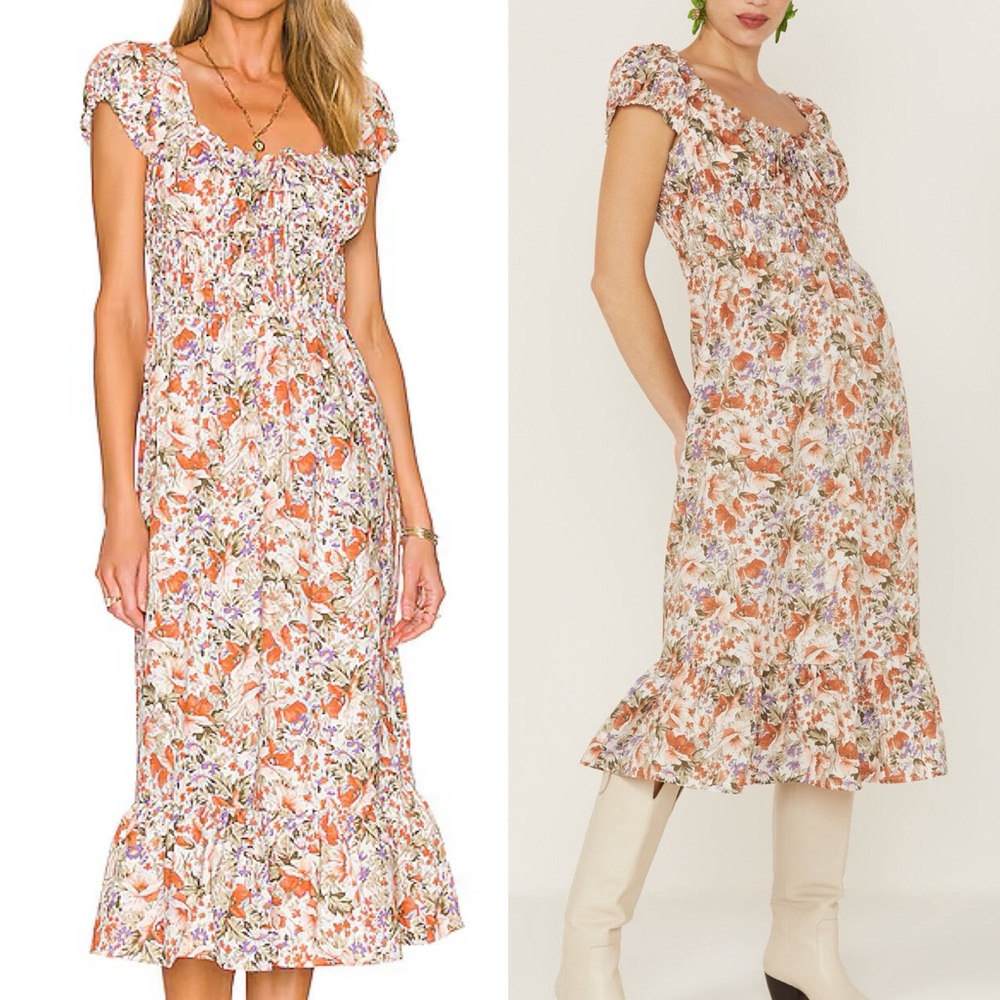 Heartloom Edina Dress Wildflower Floral Cotton Midi Ruffle Orange Purple Green